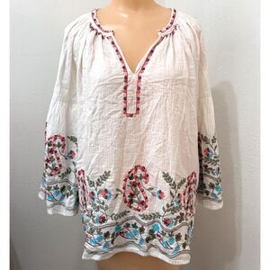 Lulalife Womens Peasant Top Size Small Embroidered Bell Sleeve Boho Cottagecore